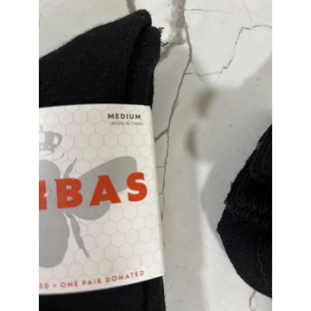 Bombas Mens Crew Socks Medium Black Grey Stripe Honeycomb Arch Support 3 Pair